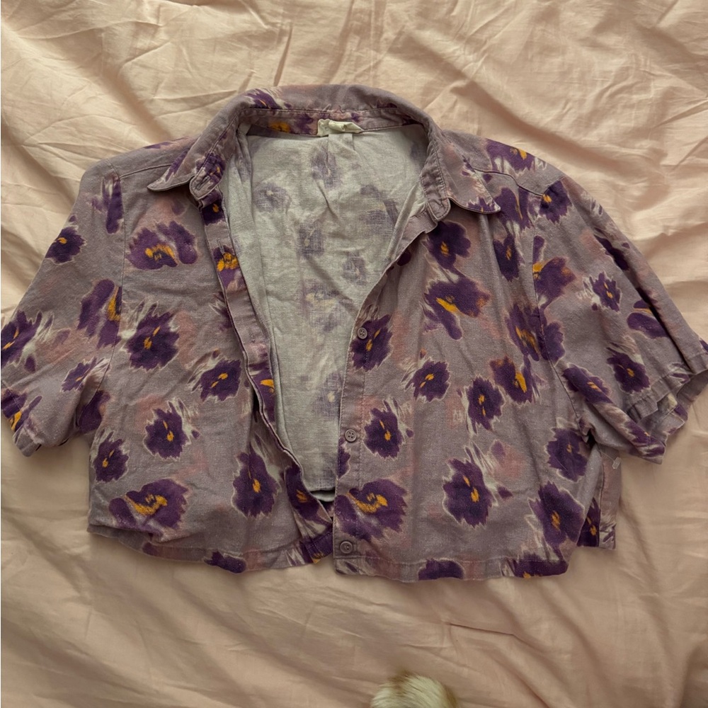 Cropped Flower Button Down